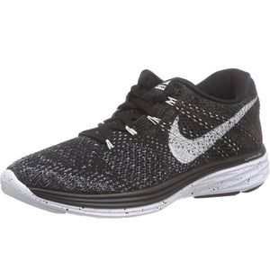 Nike Women's Flyknit Lunar3 Black/White/Mdnght Fog/WLF Gry Running Shoe Size 6.5